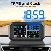 tpms car tire pressure monitor system automatic clock control solar power big screen lcd display wireless 4 tire tool headrest