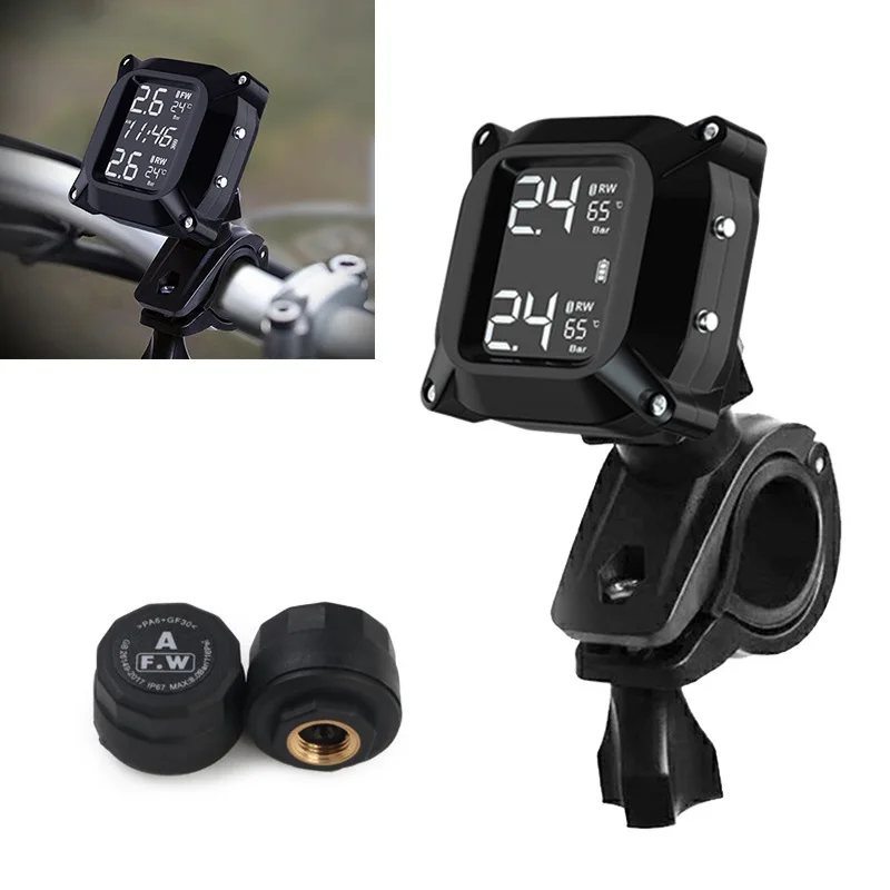 

Wireless Motorcycle TPMS Tire Pressure Monitoring System Solar External LCD Display Temperature Monitor Alarm