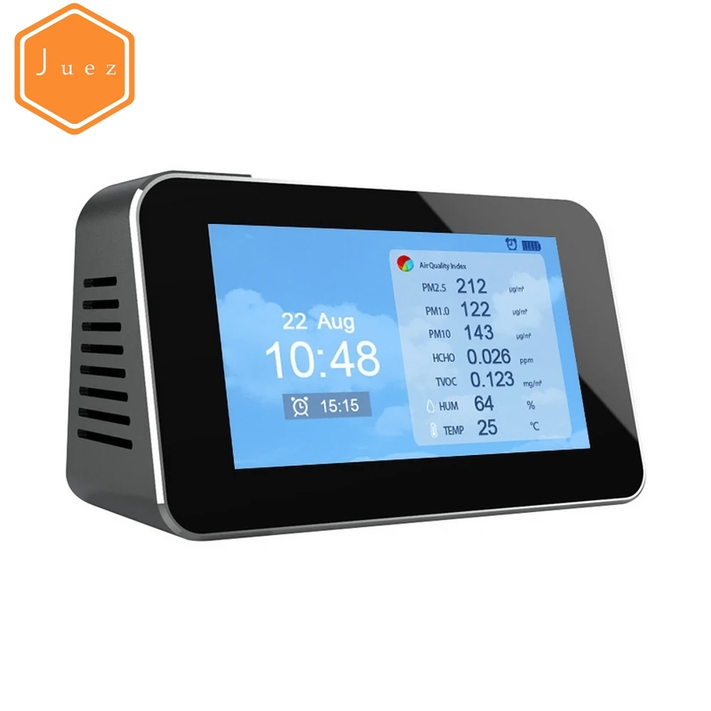 Цифровой детектор газа CO2 PM2.5 HCHO TVOC AQI метр ЖК Карбоновые датчики диоксида воздуха