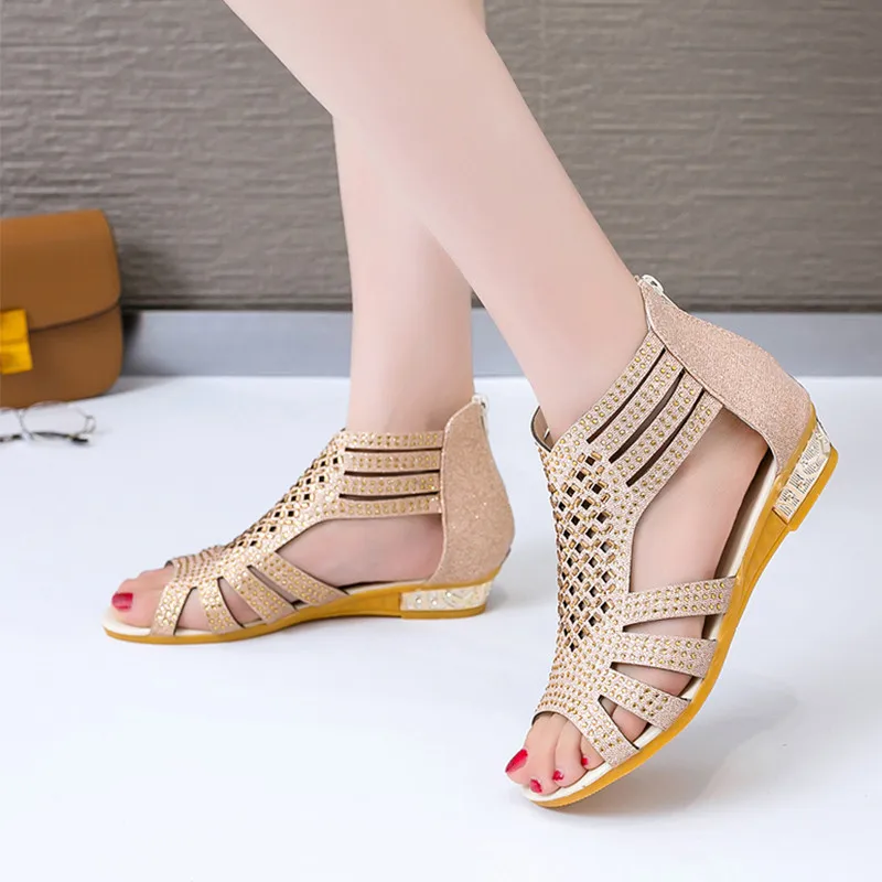 Женские свадебные туфли BEYARNE серебристые и золотистые босоножки в римском стиле