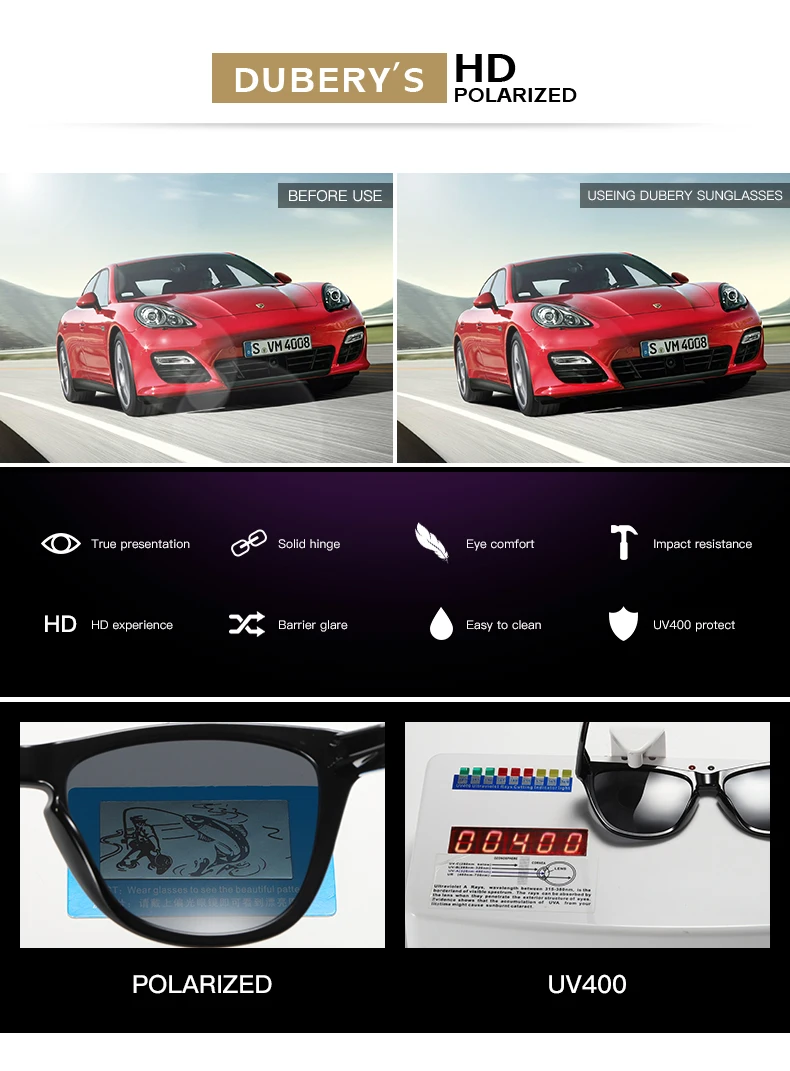 

DUBERY Vintage Sunglasses Men's Polarized Driving Sport Sun Glasses Protection Fashion For Men Women Color Mirror UV400 D181