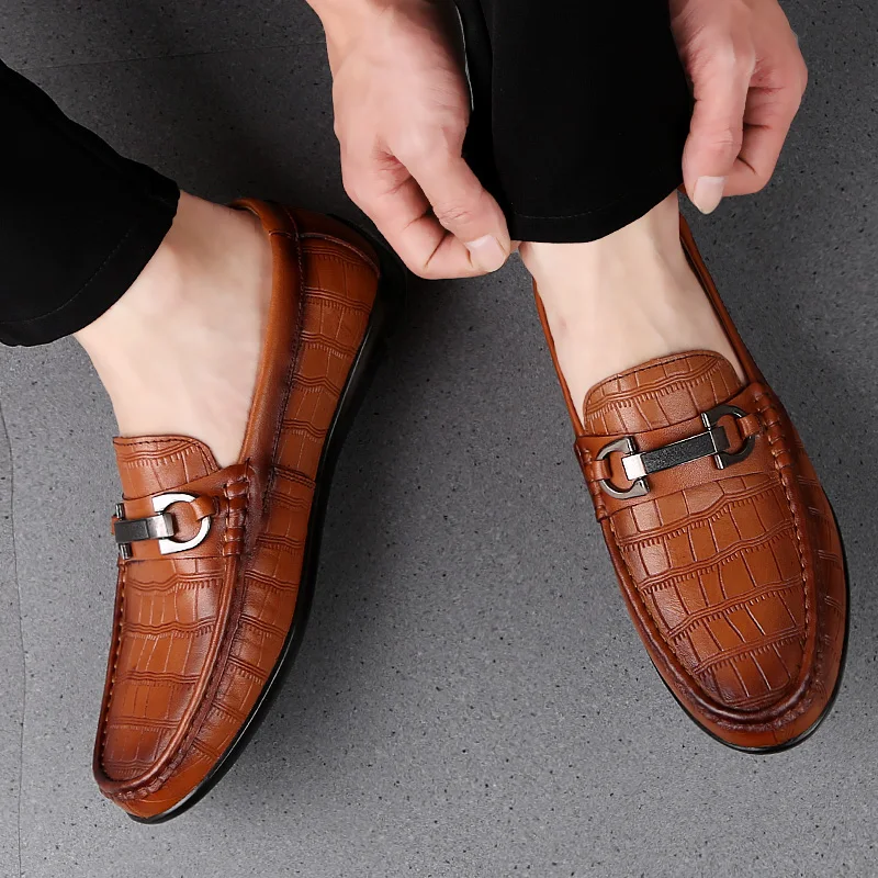 Shoes Men outdoor Classic genuine Leather Loafers Mens Slip-On Driving Crocodile Pattern Casual Moccasins L5 | Обувь
