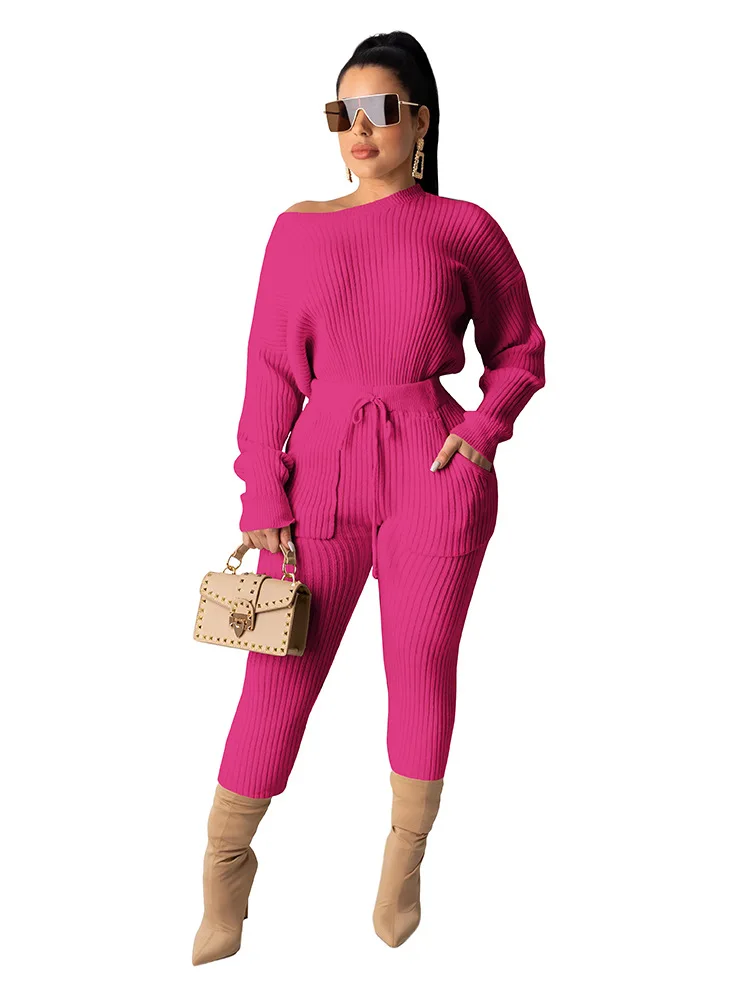 

Autumn 2020 new fashion solid color leisure sports suit slim fit o-neck long sleeve shirt and trousers women's two-piece set