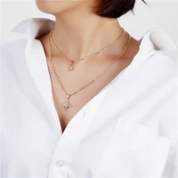 trendy rhinestone star pendant necklace for women fashion gold color multilayer chain choker statement necklaces jewelry