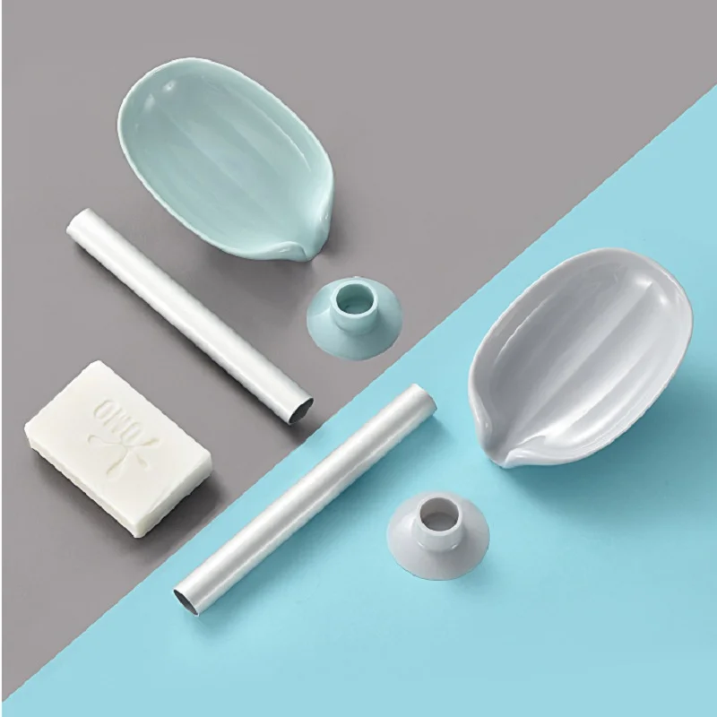 

Creative Leaf Shaped Soap Box Standing Suction Cup Drain Bathroom Kitchen Setting Soap Rack Laundry Storage Box