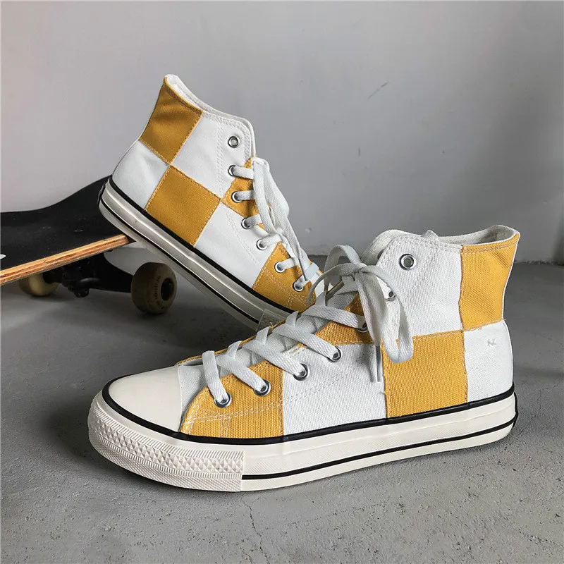 

Fashion High Top Men Shoes Plaid Breathable Lace-up Youth Easy Matching Casual Shoes Outdoor Sneakers Men Zapatillas Hombre