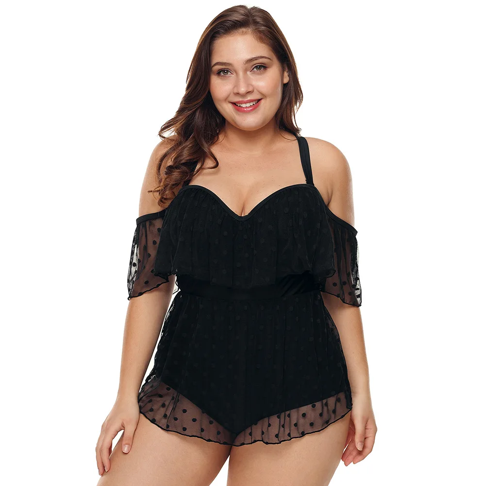 

Tankinis Europe America Womens Dress Large Size Middle-Aged Women Off-Shoulder Mesh Gauze One-Piece Swimming /30