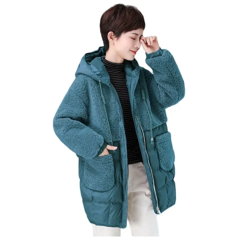 

2022 New Winter Women's Long Parka Coats Korean Loose Hooded Cotton Clothing Winter Jacket Lamb Cashmere Coat Women Overcoats