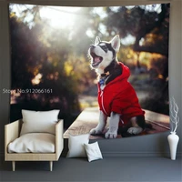 funny cute husky tapestry home collocation wall hanging blanket table cloth animal dog polyester carpet large size rental decor