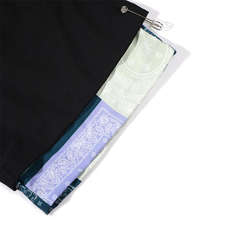 

Brand High Street Men's Sweatpants Summer Stitching Pin Button Pieces Shorts Loose Men's Pants