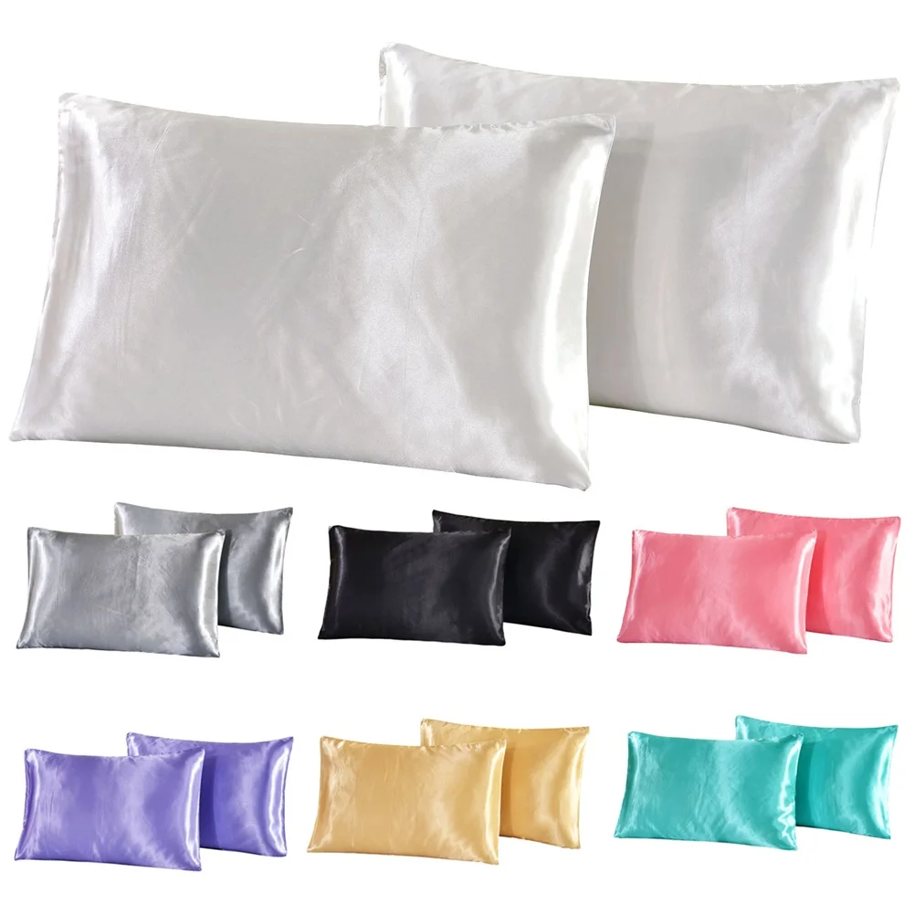 

1Pc Queen Satin Silk Pillowcase Pillow Case Cover Home Bedding Smoothy Pillow Rectangle Bedding Pillow