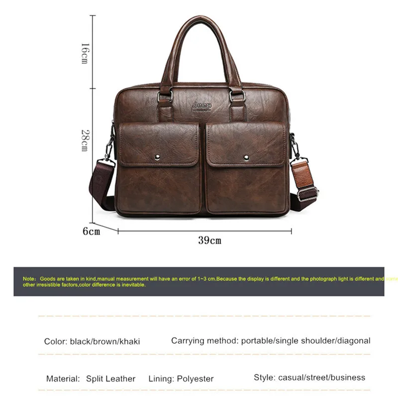 JEEP BULUO Men's Briefcases Men's Bags Split Leather Lawyer/office Bag for Men Fashion Laptop Bag Business Bag for Documents
