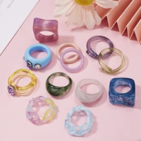 rinhoo 2021 new colorful transparent acrylic irregular marble pattern ring resin tortoise rings for women girls jewelry
