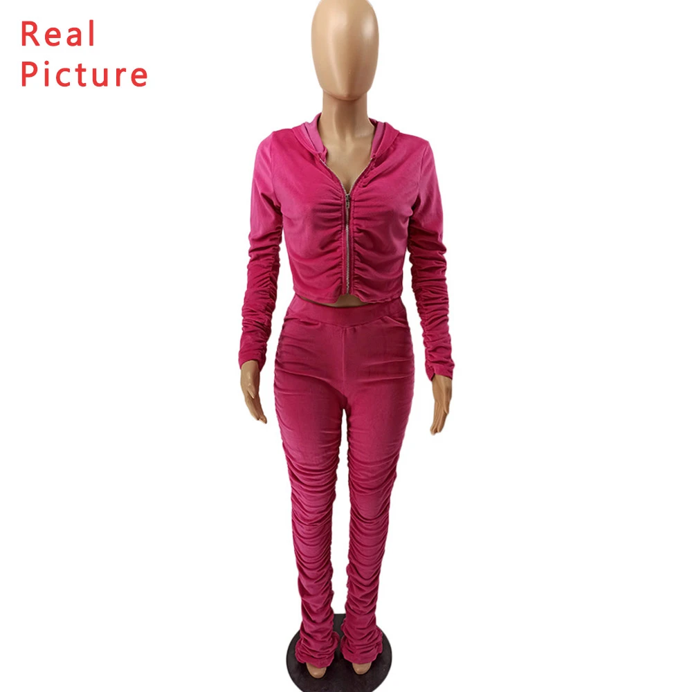 

Velvet Two Piece Set Stacked Leggings Zipper Long Sleeve Hoodie 3XL Sexy 2 Piece Sets Womens Outfits Autumn Winter