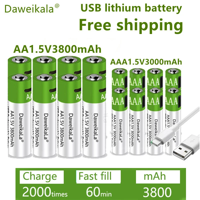Аккумуляторная литиевая батарея AA 1 5 в 3800 мАч/1 AAA 3000 мАч для часов mp3 плеер сменная батарея|Перезаряжаемые