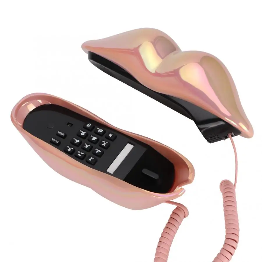 WX-3016 Mouth's Lips Shape Telephone Home Office Desktop Telephone Landline Colorful Pink/Electroplated Purple(optional