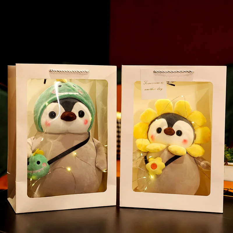 

Cute Penguin With Flower Plush Toys Stuffed Animals With Gift Box and Light Birthday Christmas Gift for Girlfriend Kids