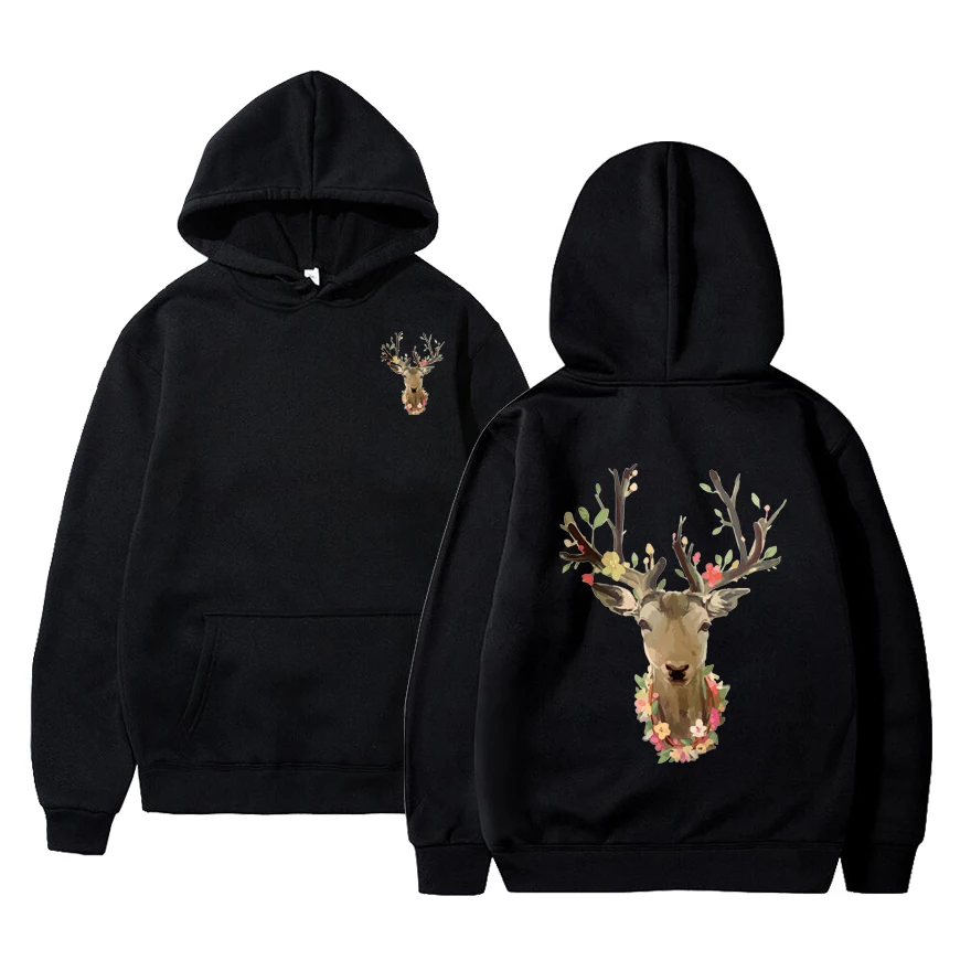 

Sika deer Printed Fleece Pullover Hoodies Men/Women Casual Hooded Streetwear Sweatshirts Hip Hop Harajuku Male Tops