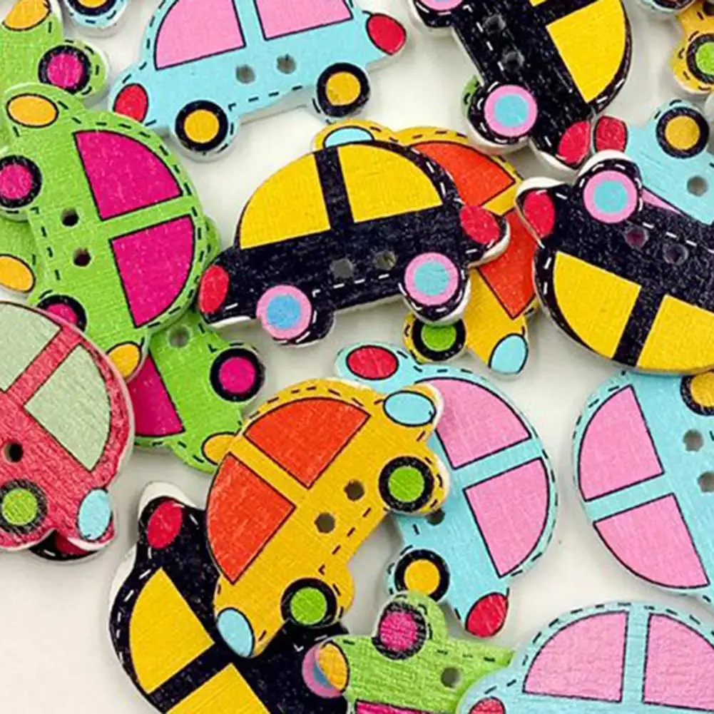 

HOT SALES!!! 50Pcs Cute Small Car Wooden Buttons DIY Sewing Needlework Scrapbooking Craft