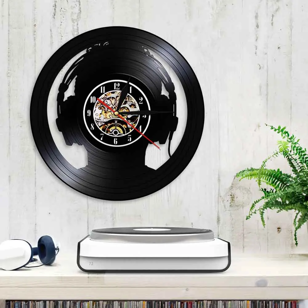 DJ-наушники музыка виниловая запись настенные часы современный дизайн рок-музыка
