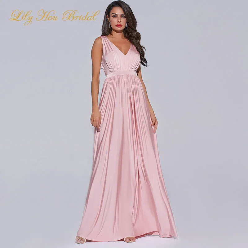 

Розовое длинное платье подружки невесты, платья без рукавов с V-образным вырезом и открытой спиной в пол для свадебной вечеринки, платье под...