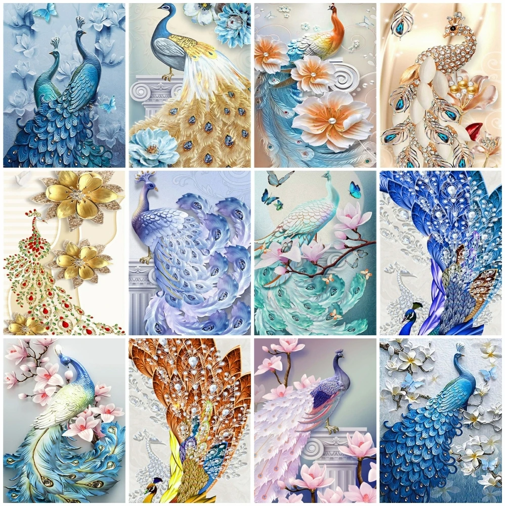

AZQSD Full Square Drills Diamond Art Painting Peacock Handmade Gift Diamond Embroidery Animals Mosaic Needlework Home Decor