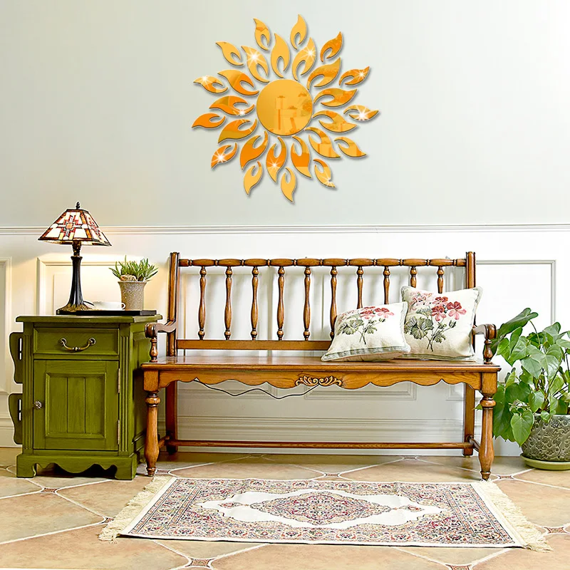 

15.5CM Golden Sun DIY Mirror Wall Sticker Modern Home Decal Room Decoration for Bedroom Wallpaper Art Sticker