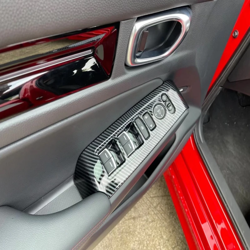 

For Honda Civic 11th 2022 Carbon Fiber Car internal armrest Door Window glass Lift switch button trim sticker Cover 4pcs