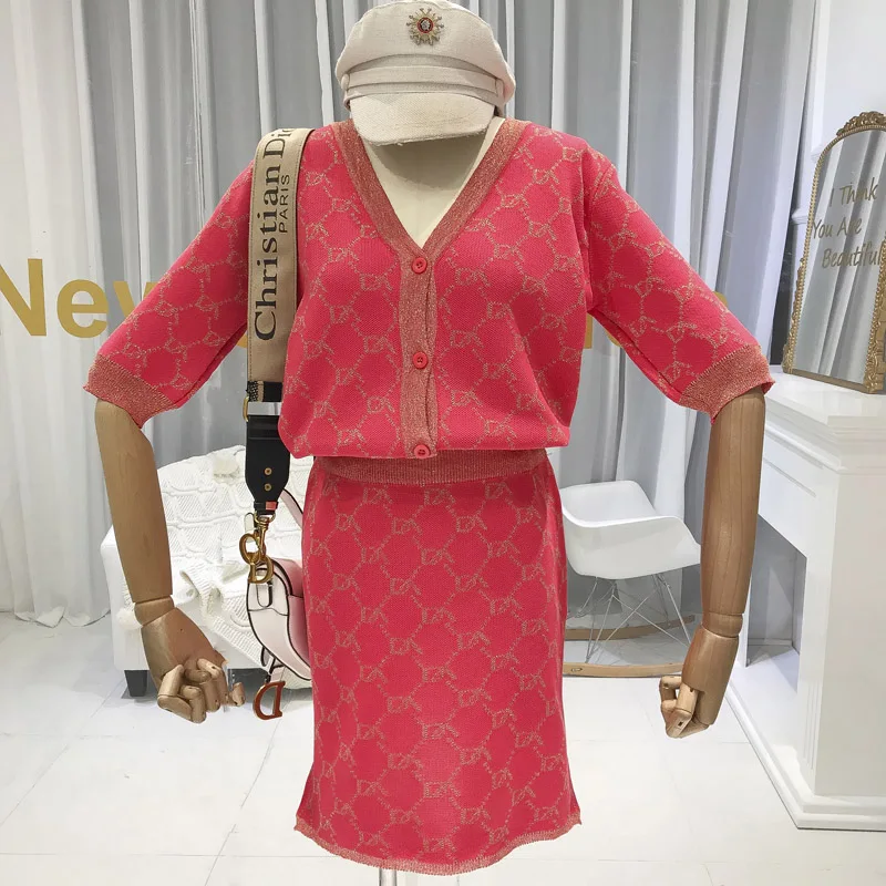 Женский вязаный комплект ALPHALMODA кардиган + прямая юбка из 2 предметов с рукавом до