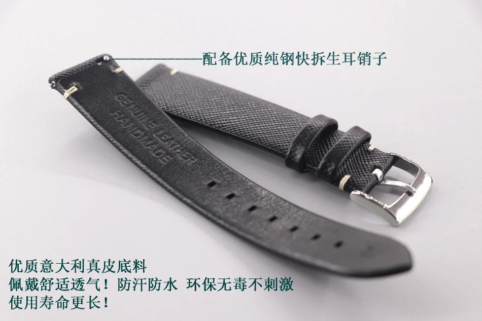 High Quality Vintage Genuine Leather Watchband Black Watch Straps 18mm 19mm 20mm 21mm 22mm Retro Wristband Bracelet Solid Buckle