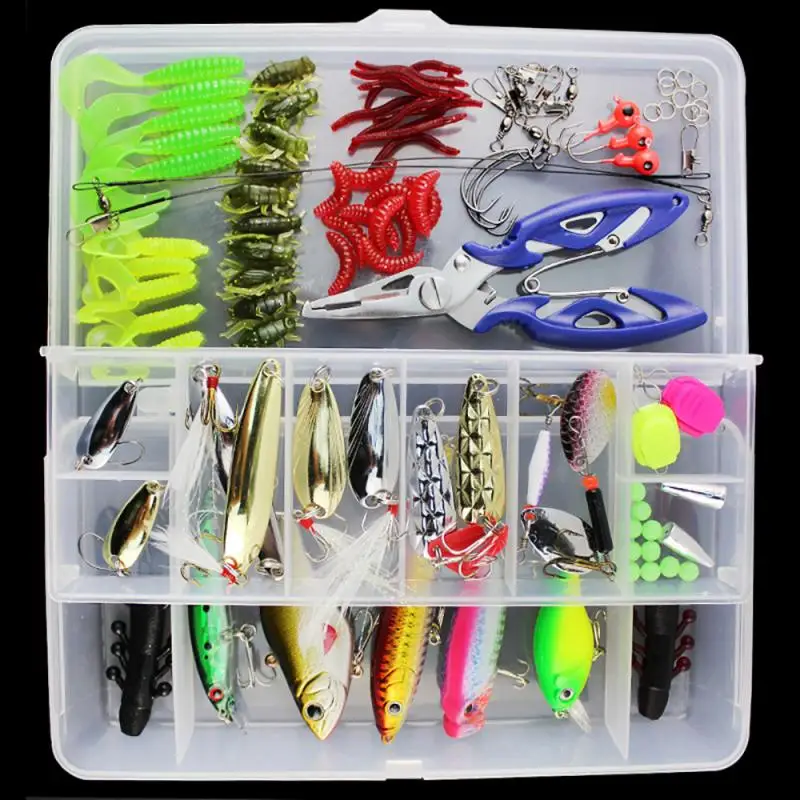 

101pcs Fishing Lures Set Artificial Baits Kit Earthworm Minnow Fish Bait with Storage Box Fishing Tools Kit Freshwater Sea Fish