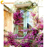 chenistory oil painting by numbers window flowers on canvas for adults diy kits acrylic paint drawing coloring by number decor