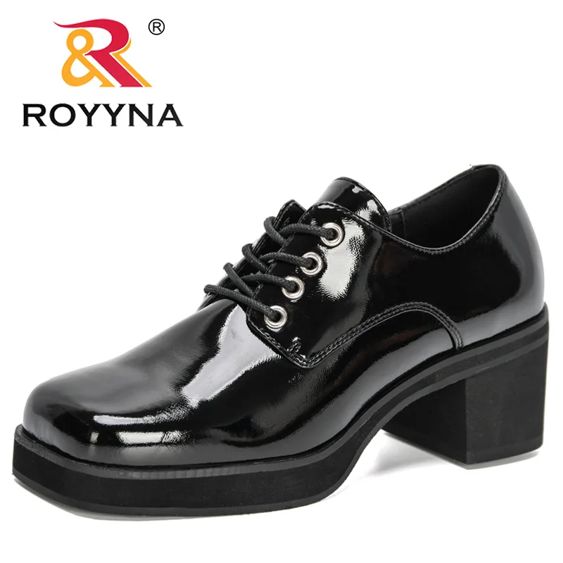 

ROYYNA 2021 в новом дизайне женские туфли-лодочки на шнурках туфли-лодочки обувь на толстом каблуке; Модная женская обувь; Вечерние Лакированная ...