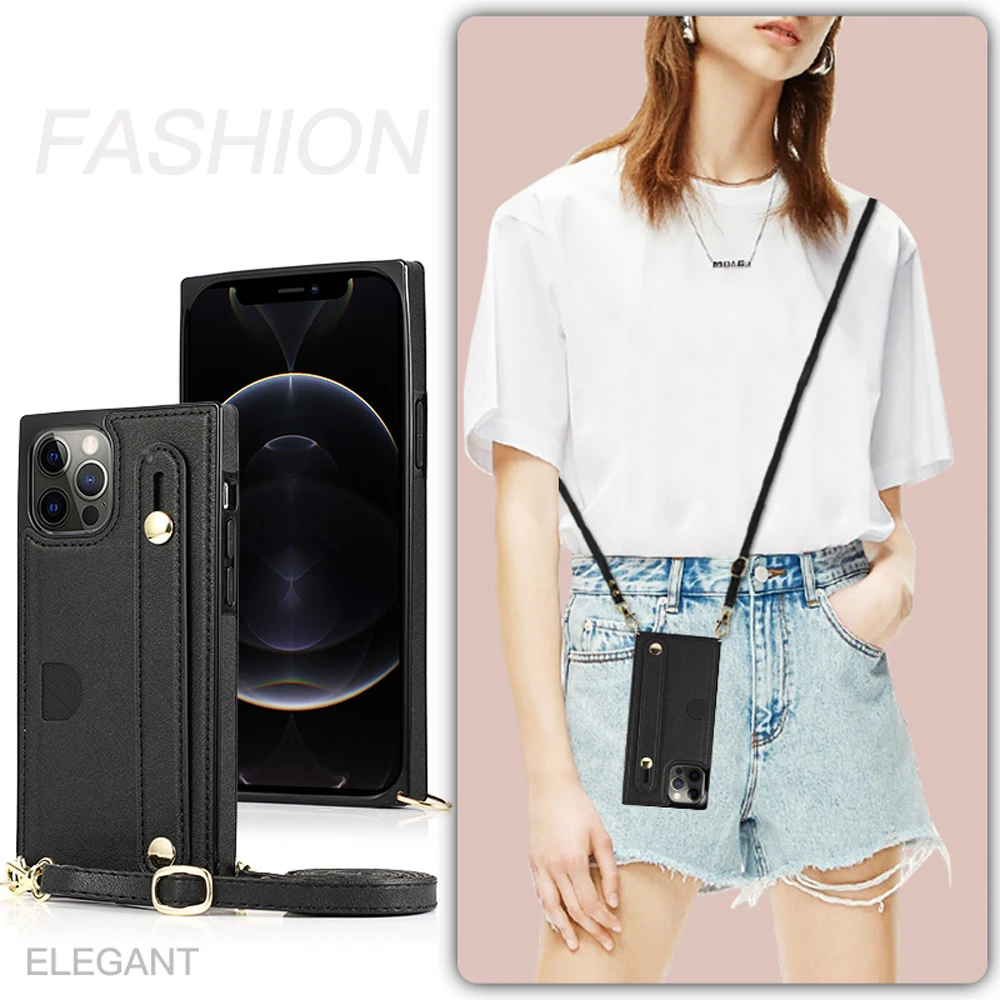 

For iPhone 12 11 Pro Max 6 7 8 Plus X XS XR SE Crossbody Shoulder Strap Bag Zipper Wallet Leather Case Cards Stand Holder Cover