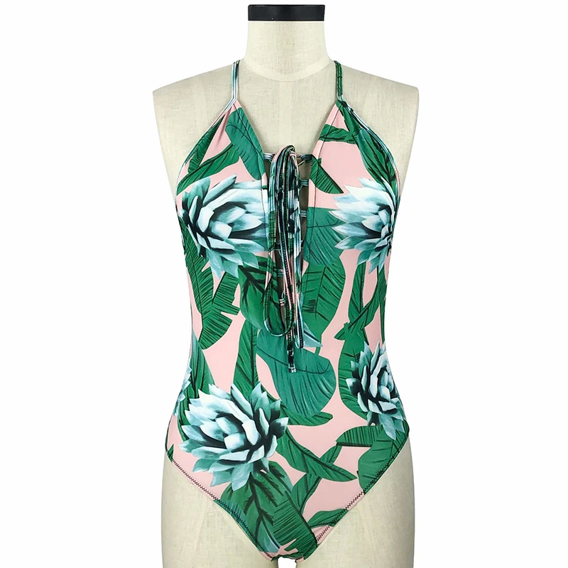 

Y51 New Ladies Plus Size Swimsuit One-Piece Halterneck Printed Halter Slim Bikini