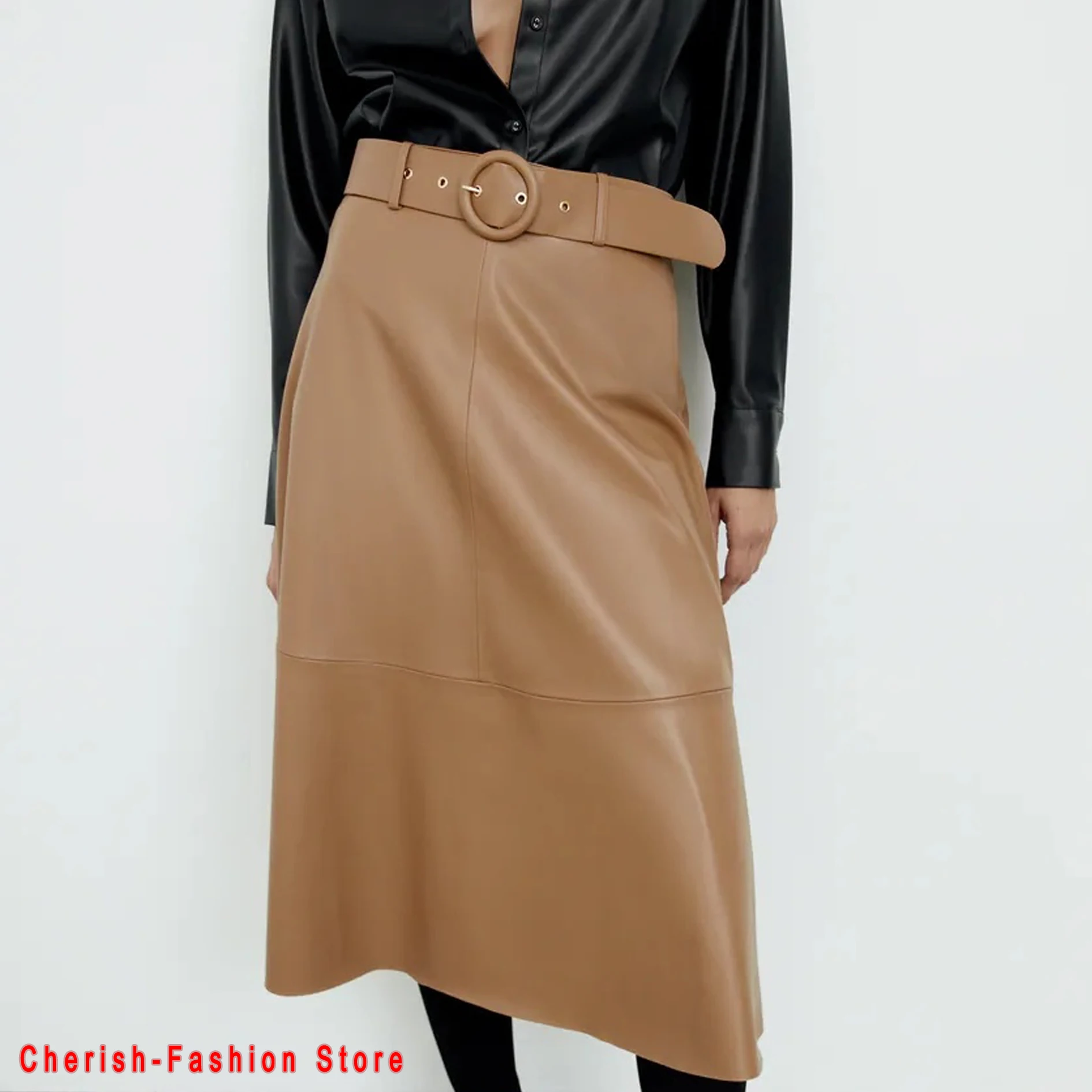 

Осенне-зимняя женская длинная юбка из искусственной кожи с высокой талией