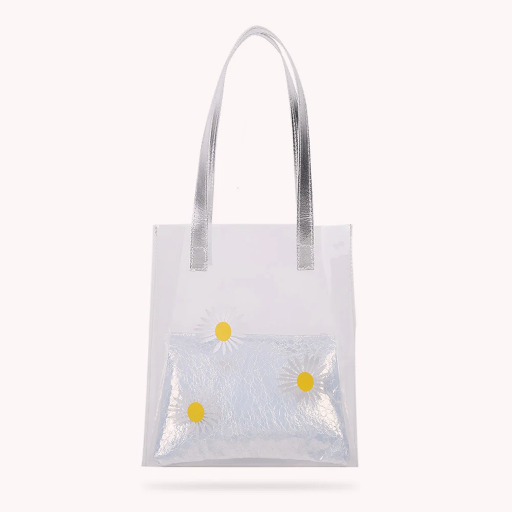 

Women Daisy Printing Composite Bags Leisure PVC Clear Shoulder Pouch Tote Bag Fashion Exquisite Shopping Bag