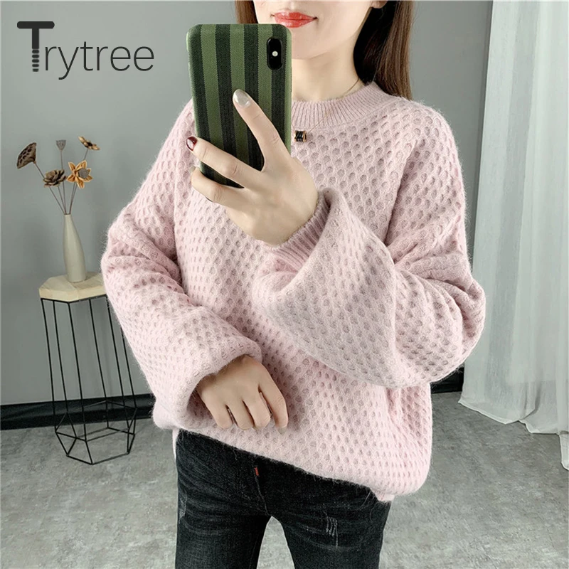 Trytree 2019 осень зима женский свитер Повседневный с o-образным вырезом компьютерный