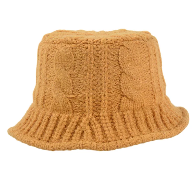 HOAREE Orange Knitted Designer Bucket Hat Women Warm Autumn Winter Hats for Women Solid Khaki Black Beige Yellow Fishing Hats