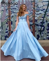 light blue prom dresses sweetheart off the shoulder evening dresses long formal special occasion party gowns a line satin dress