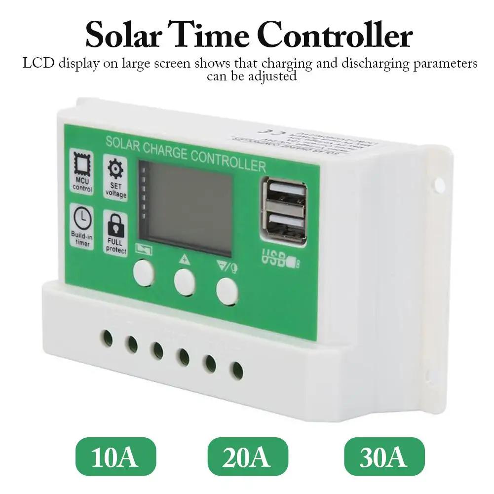 

10A 20A 30A Auto Solar Charge Controller Adjustable PWM LCD Dual USB Output Port Solar Panel Battery PV Regulator 12V 24V