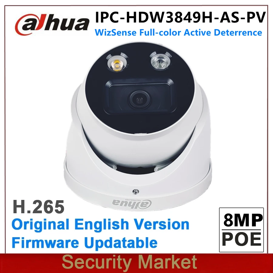 Оригинал Dahua английская IPC HDW3849H AS PV 8MP POE полноцветная активный сдерживание