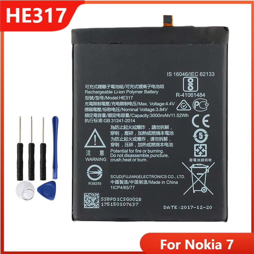 

Original HE317 Phone Battery For Nokia 7 Nokia7 HE317 Replacement Rechargable Batteries 3000mAh