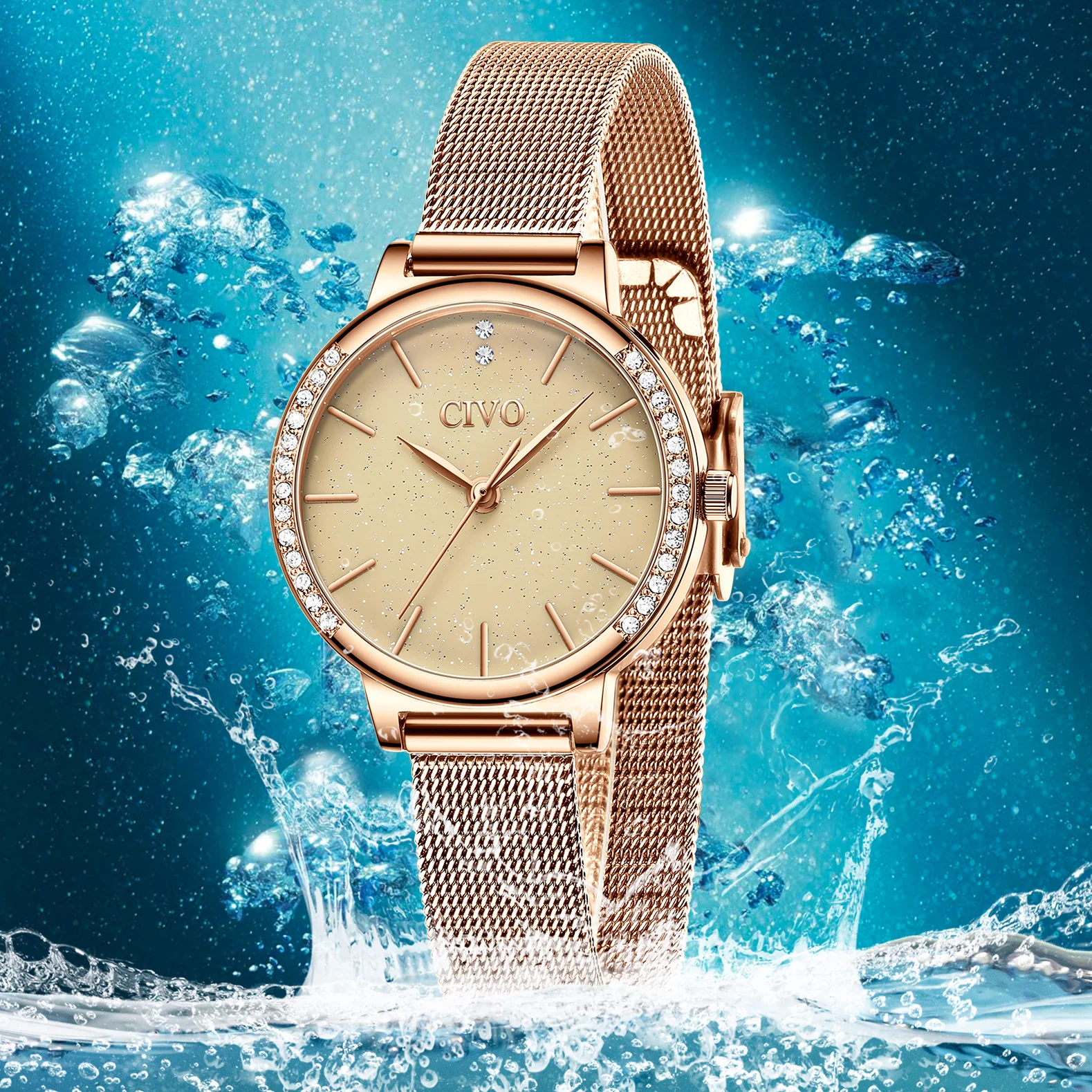 Wholesale Price CIVO Fashion Diamond Women Watches Waterproof Stainless Mesh Wrist Watch Woman Rose Gold Clock Reloj Mujer 8115 | Наручные