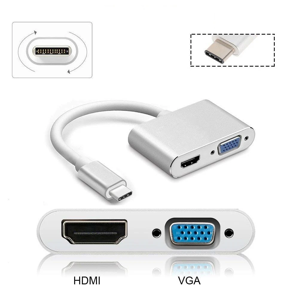 USB C Type To HDMI-compatible VGA Adapter 4K USB3.1 Audio Video Converter For Samsung Galaxy S10/S9/S8 Huawei Mate 20/P30 Pro |