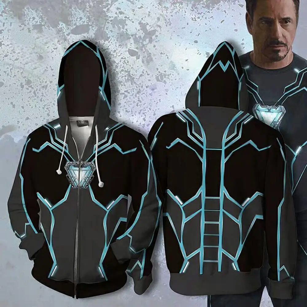 Фильм Super hero Железный человек Тони Толстовка Stark карнавальный костюм 3D Куртка с