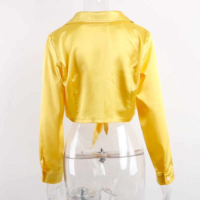 Женская атласная шелковая блузка на шнуровке Forefair укороченный топ с длинными