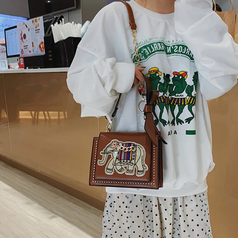 Черный слон, многослойные сумки через плечо для женщин, новинка, сумка на плечо с цепочкой и бантом, женская модная сумка-мессенджер с заклепками