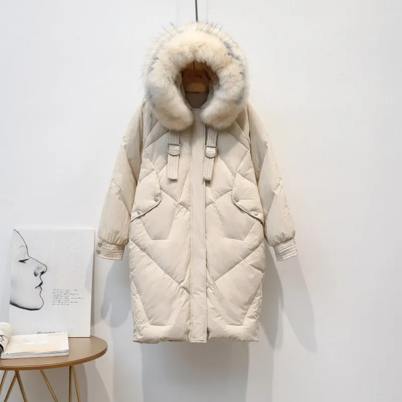 Новая зимняя куртка средней длины с натуральным мехом Женская куртка-пуховик на