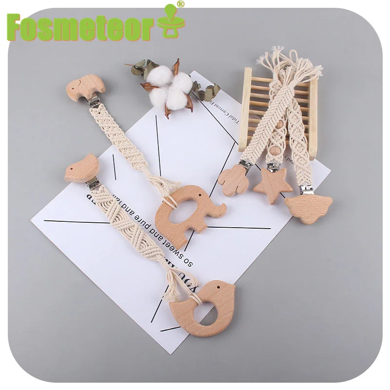 

Детская цепочка-зажим для соски Fosmeteor, новинка, буковая деревянная детская цепочка-зажим для пустышки, Прорезыватель для зубов